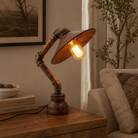 Industrial Steel Pipe Desk Lamp, E27 Table Lamp for Home Office, Study & Bedroom Nightstand, Vintage Style Metal Task Lighting