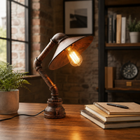 Industrial Steel Pipe Desk Lamp, E27 Table Lamp for Home Office, Study & Bedroom Nightstand, Vintage Style Metal Task Lighting