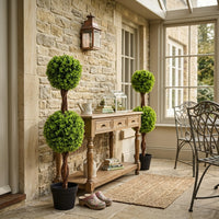 Pair of Green Double Ball Topiary Trees, 90cm Tall Artificial Faux Plants for Living Room Hallway Patio Entryway, Elegant Modern Decorative Trees
