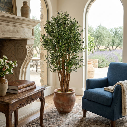 Premium Artificial Olive Tree, 125cm Tall Faux Potted Tree for Living Room, Office & Entryway Corners, Realistic Lifelike Greenery, Low-Maintenance Modern Home Decor