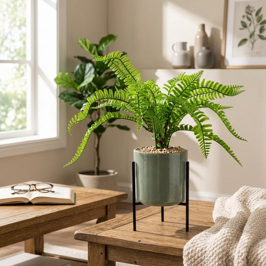 Large Artificial Fern Plant with Planter, Realistic Faux Foliage Potted Plant for Living Room, Office & Bathroom Decor, Low-Maintenance Greenery Accent