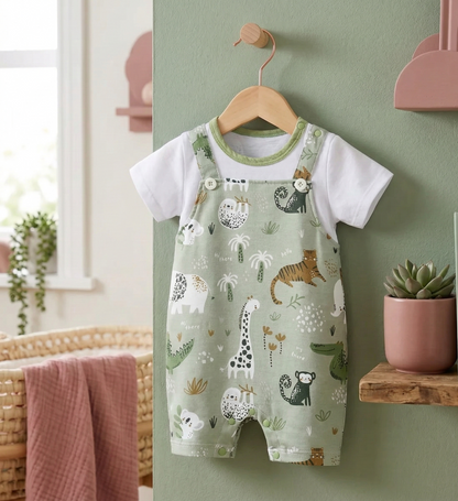 Safari Animal Print Baby Romper Set for Newborn Boys & Girls – Soft Cotton Short Sleeve Infant Bodysuit Outfit Summer Clothes Toddler Jumpsuit Casual Baby Wear (0–18 Months)