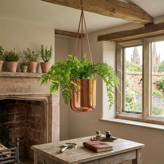 Polished Copper Hanging Planter, 18 x 22cm Decorative Metal Hanging Plant Pot for Living Room, Patio & Kitchen Decor, Modern Reflective Finish, Ideal for Trailing Plants