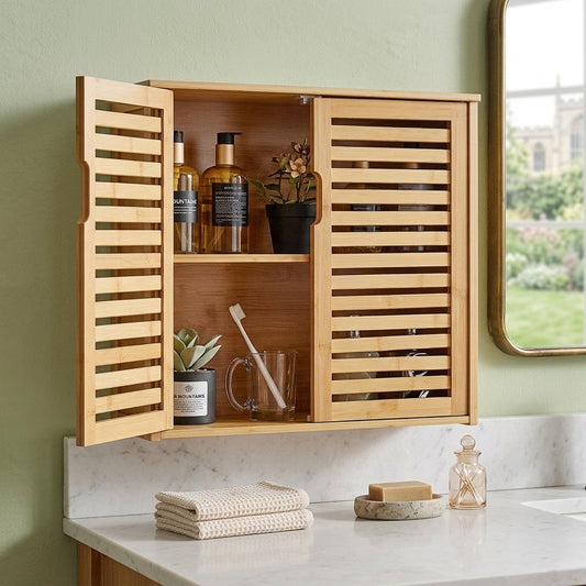 Bathroom Wall Cabinet, 2 Doors and Adjustable Shelf with 3 Height Levels, Over the Toilet Storage Medicine Cabinet Wall Mounted, Hanging Organizer with Shelves for Laundry Room Kitchen Restroom