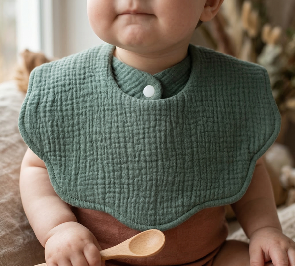 Muslin Baby Bib (6–36 Months) – For Drooling & Feeding – Ultra Soft Absorbent Cotton Bib for Babies & Toddlers with Snap Closure