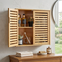 Bathroom Wall Cabinet, 2 Doors and Adjustable Shelf with 3 Height Levels, Over the Toilet Storage Medicine Cabinet Wall Mounted, Hanging Organizer with Shelves for Laundry Room Kitchen Restroom