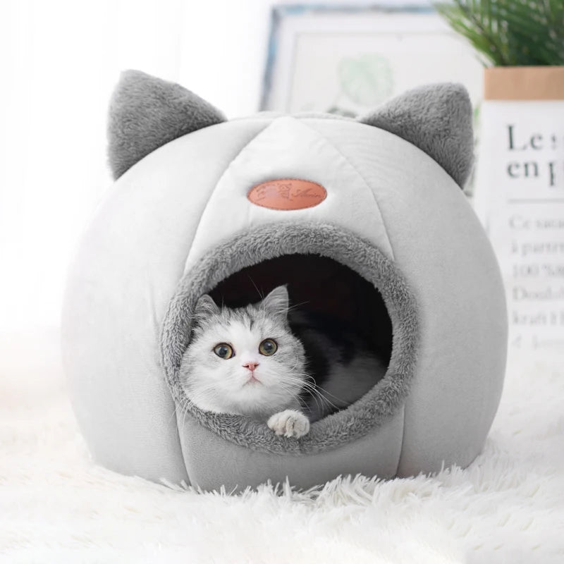 Winter Cozy Cave Cat Bed House Nest