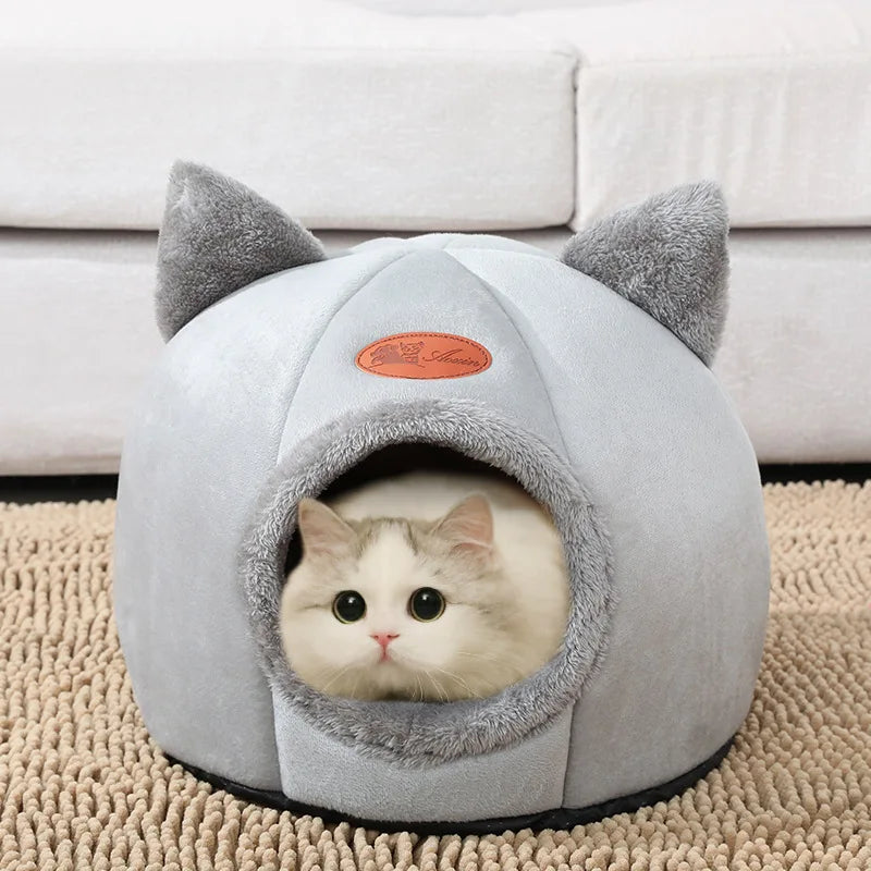 Winter Cozy Cave Cat Bed House Nest