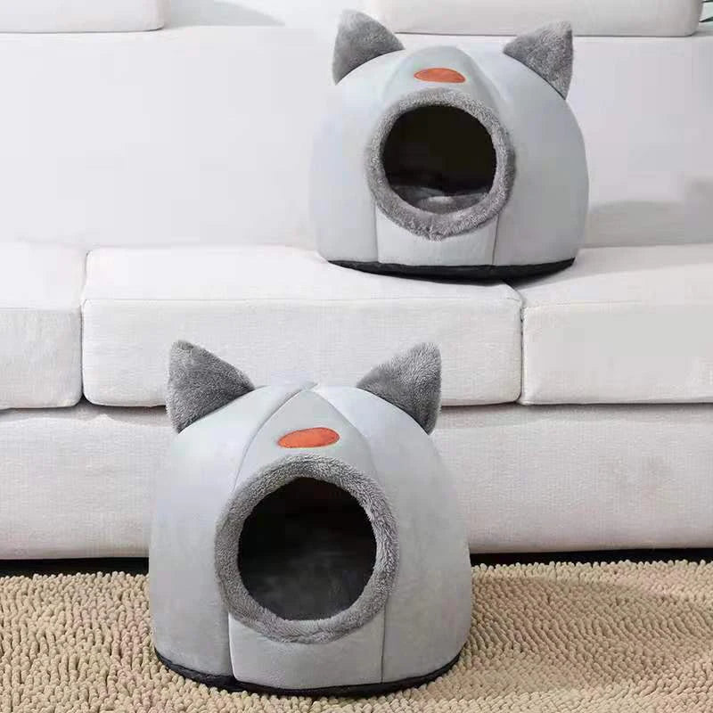 Winter Cozy Cave Cat Bed House Nest