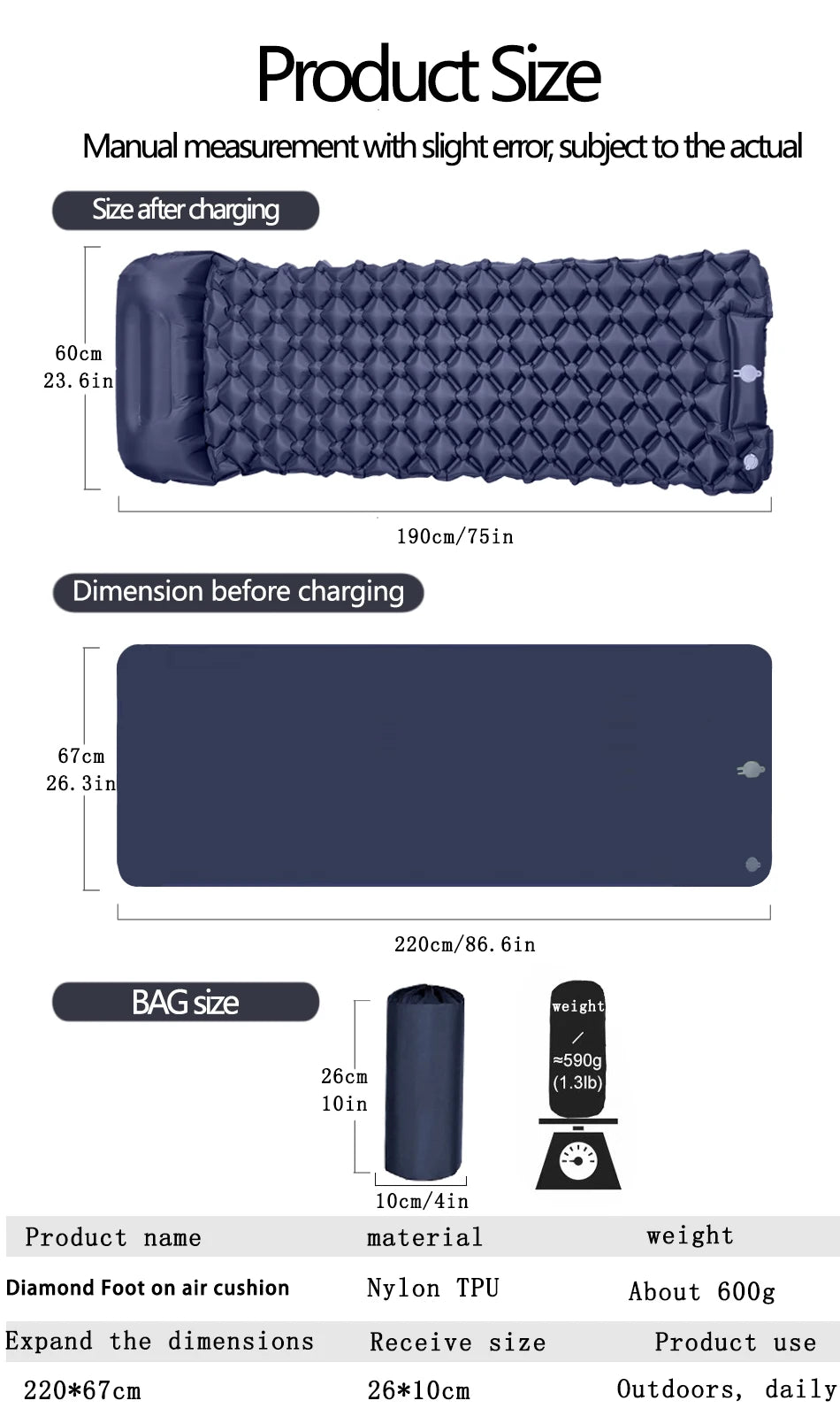 Inflatable Camping Sleeping Pad with Pillow