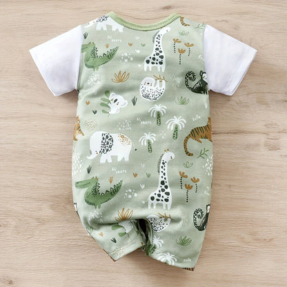 Safari Animal Print Baby Romper Set for Newborn Boys & Girls – Soft Cotton Short Sleeve Infant Bodysuit Outfit Summer Clothes Toddler Jumpsuit Casual Baby Wear (0–18 Months)