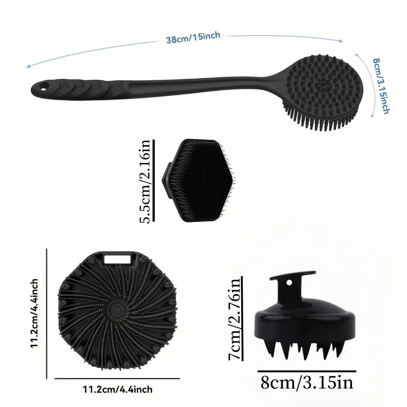 Long Handle Silicone Bath Brush Set