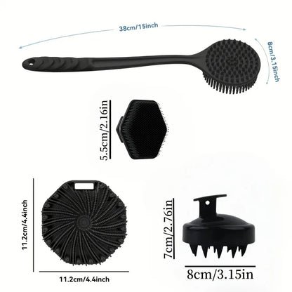 Long Handle Silicone Bath Brush Set