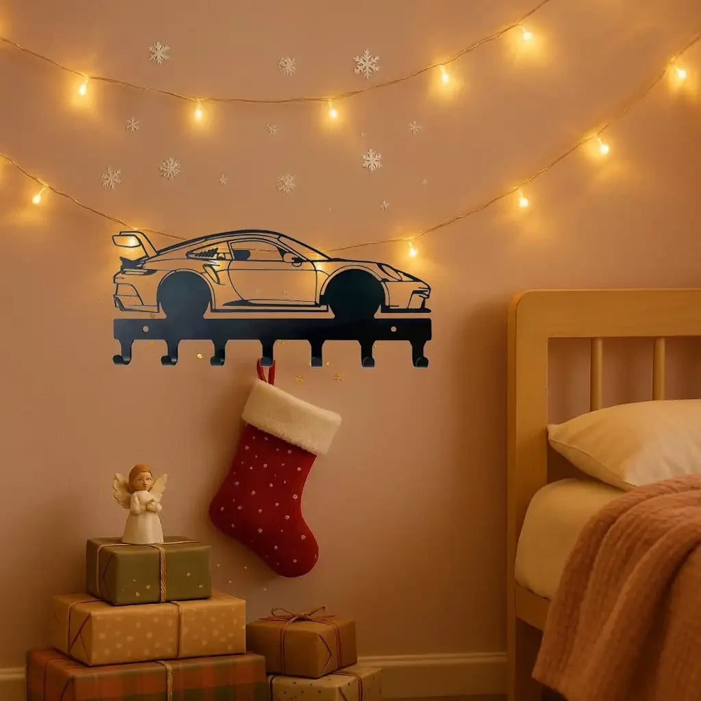 Racing Car Metal Wall Art with Key Hooks