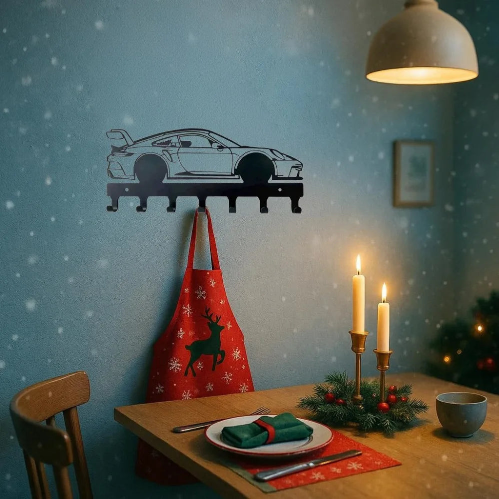 Racing Car Metal Wall Art with Key Hooks