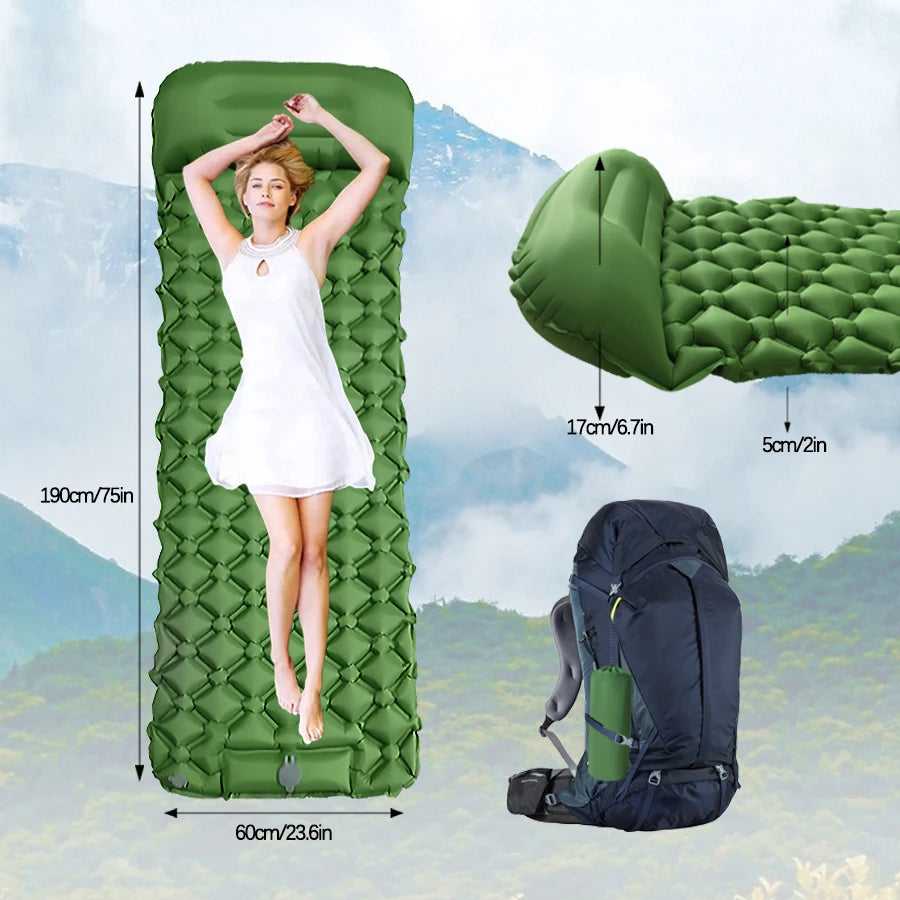 Inflatable Camping Sleeping Pad with Pillow