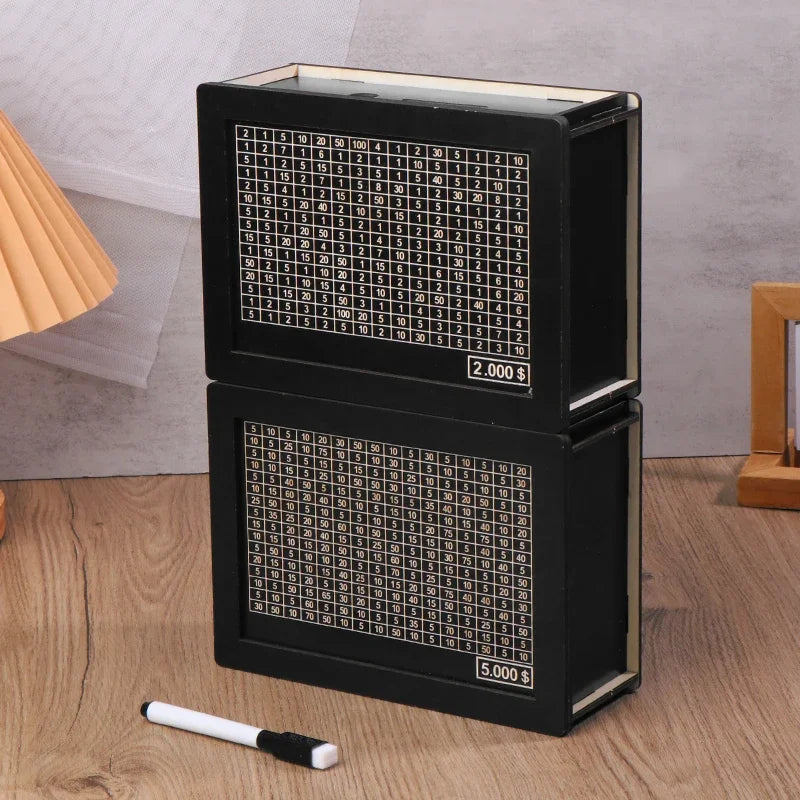 Wooden Piggy Bank with Money Goal Counter