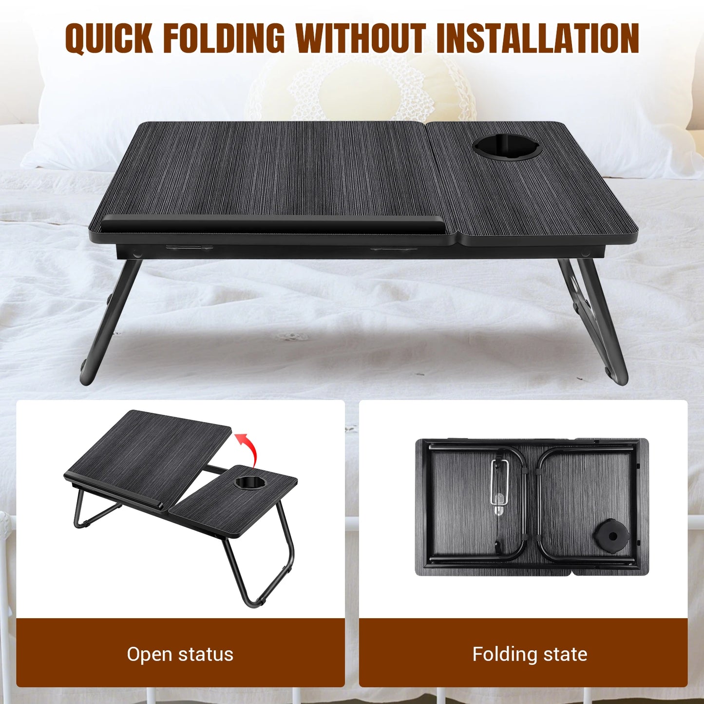 Foldable Laptop Bed Desk with Cup Slot