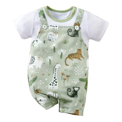 Safari Animal Print Baby Romper Set for Newborn Boys & Girls – Soft Cotton Short Sleeve Infant Bodysuit Outfit Summer Clothes Toddler Jumpsuit Casual Baby Wear (0–18 Months)