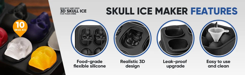 Skull Ice Cube Tray Mould - 10 Cavity