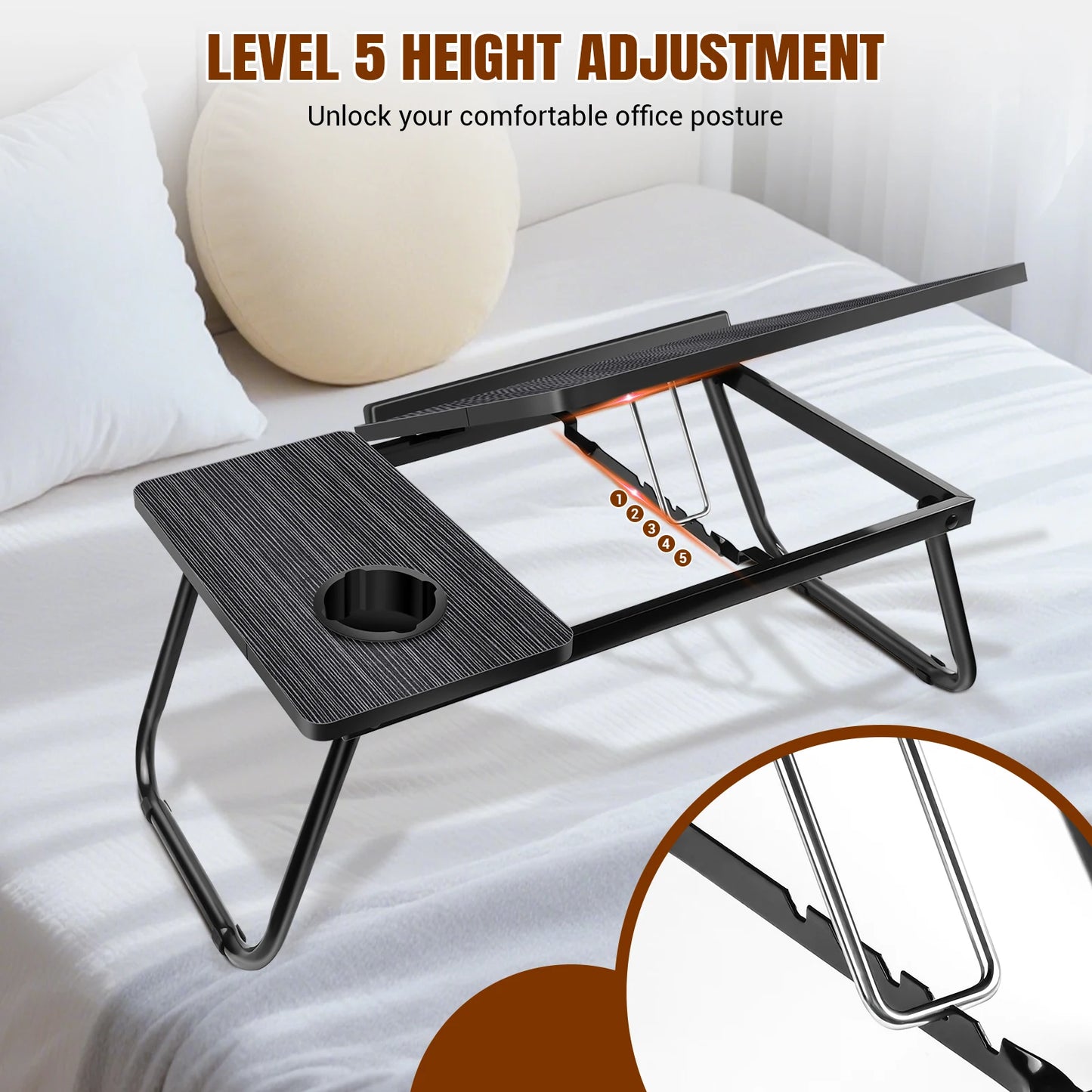 Foldable Laptop Bed Desk with Cup Slot