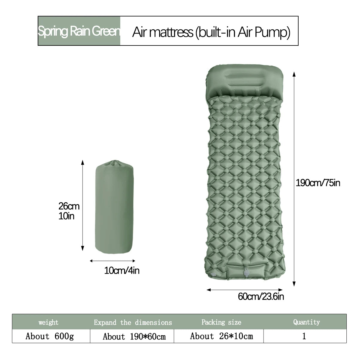 Inflatable Camping Sleeping Pad with Pillow