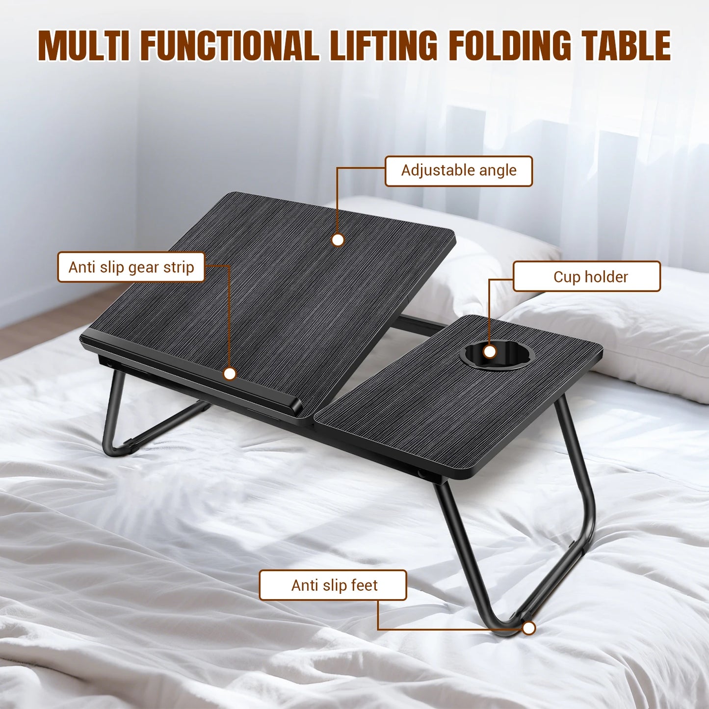 Foldable Laptop Bed Desk with Cup Slot