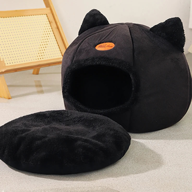 Winter Cozy Cave Cat Bed House Nest