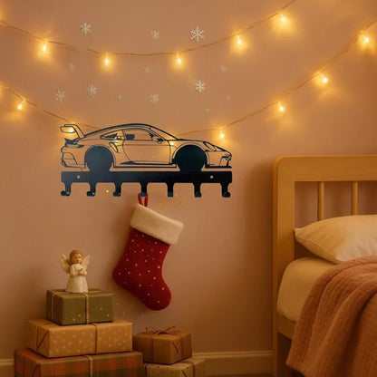Racing Car Metal Wall Art with Key Hooks