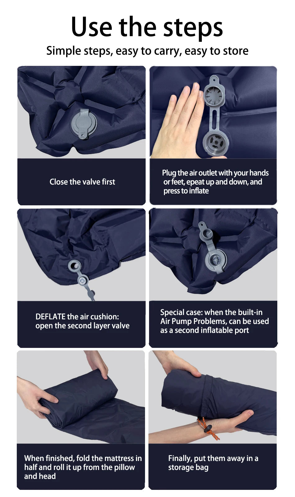 Inflatable Camping Sleeping Pad with Pillow