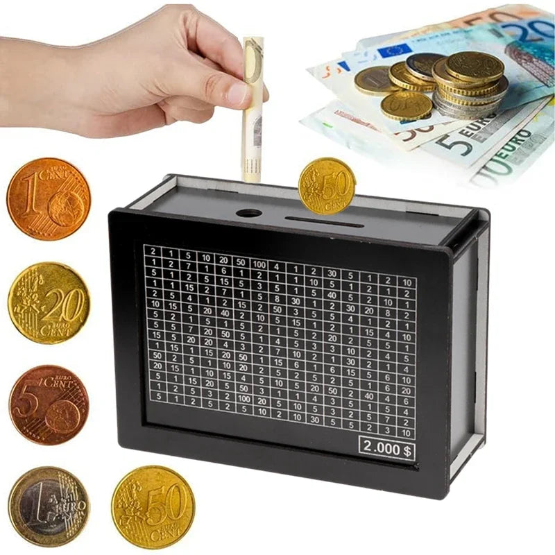 Wooden Piggy Bank with Money Goal Counter