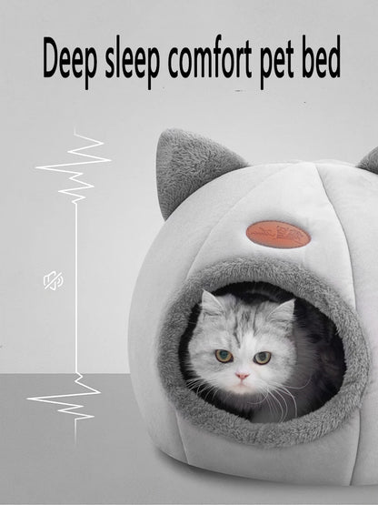Winter Cozy Cave Cat Bed House Nest