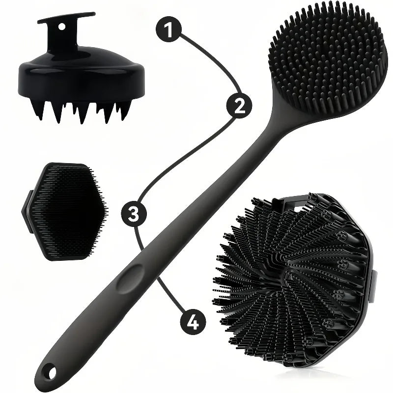 Long Handle Silicone Bath Brush Set