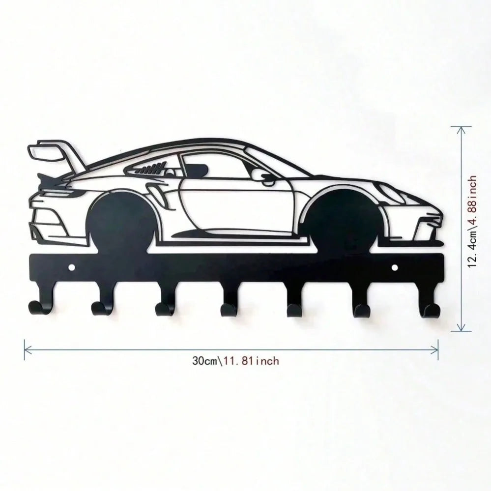 Racing Car Metal Wall Art with Key Hooks