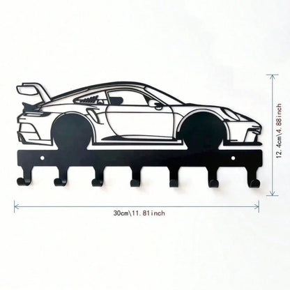 Racing Car Metal Wall Art with Key Hooks