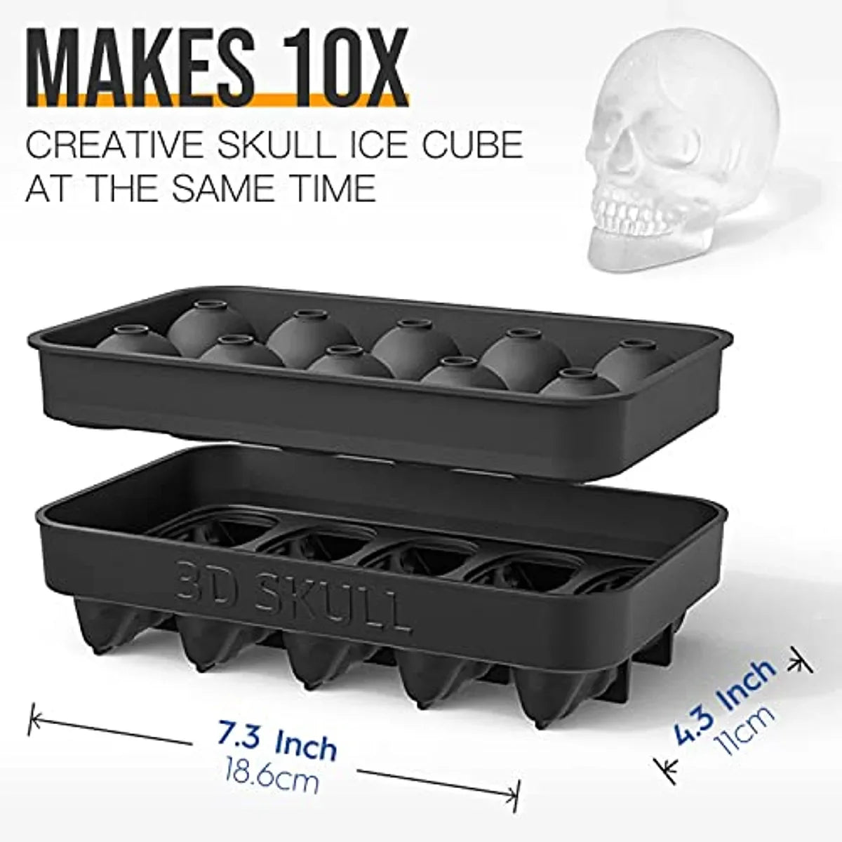 Skull Ice Cube Tray Mould - 10 Cavity