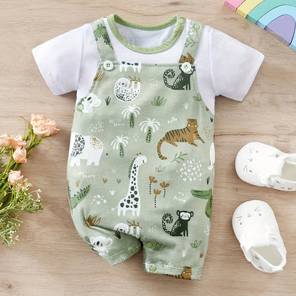 Safari Animal Print Baby Romper Set for Newborn Boys & Girls – Soft Cotton Short Sleeve Infant Bodysuit Outfit Summer Clothes Toddler Jumpsuit Casual Baby Wear (0–18 Months)
