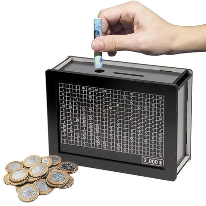 Wooden Piggy Bank with Money Goal Counter