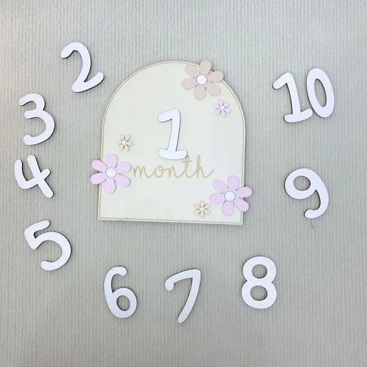 Baby Monthly Milestone Cards Wooden Set – Newborn Photo Prop with Interchangeable Numbers (0-12m)