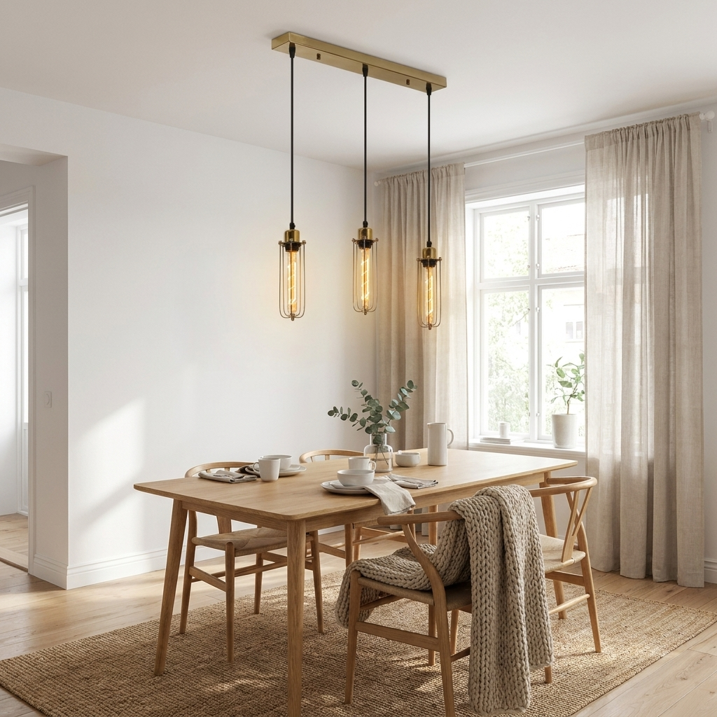 Cage Pendant Light Long Tube Cluster Fixture styled lifestyle image - Gold / Yes