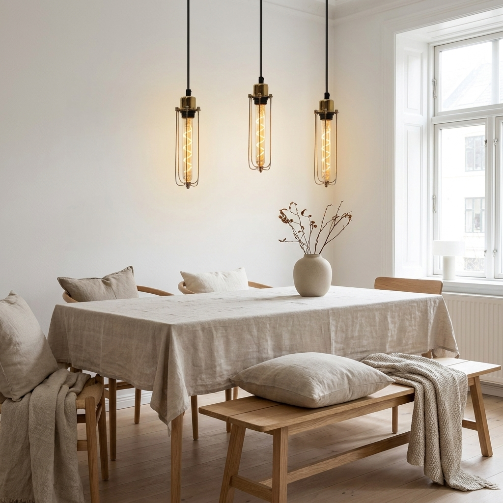 Cage Pendant Light Long Tube Cluster Fixture styled lifestyle image - French Gold / No