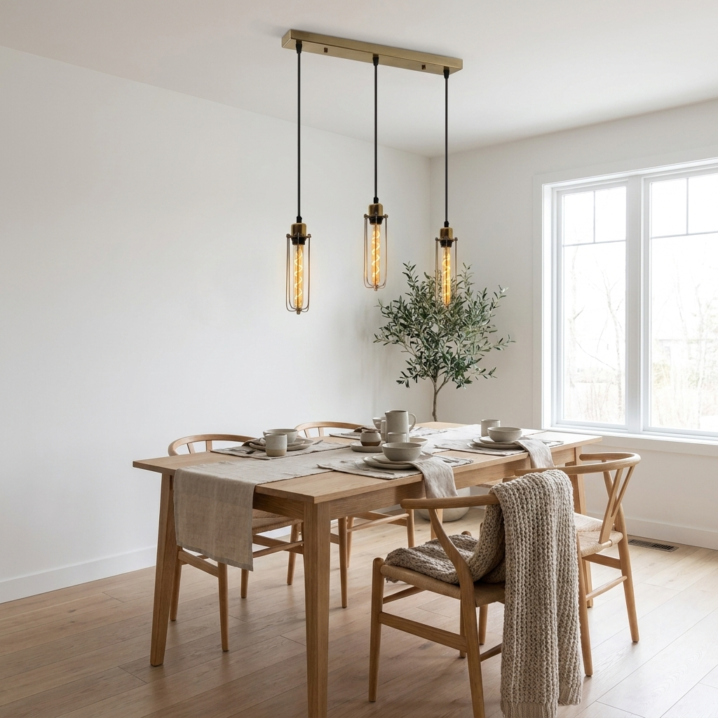 Cage Pendant Light Long Tube Cluster Fixture styled lifestyle image - Rustic Red / Yes
