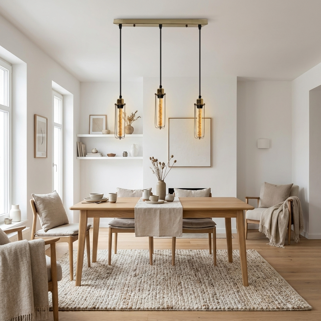 Cage Pendant Light Long Tube Cluster Fixture styled lifestyle image - Gold / No