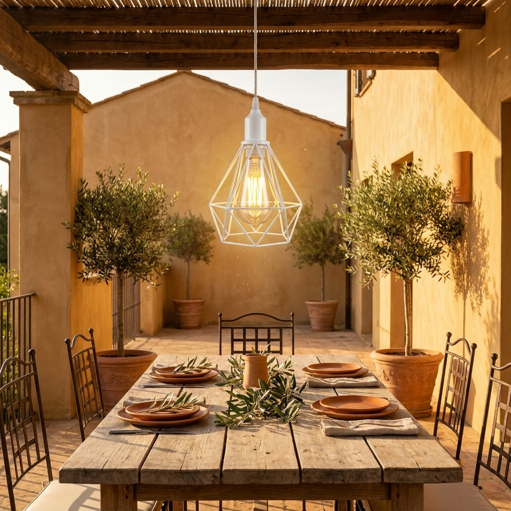 Industrial Metal Cage Ceiling Hanging Pendant Lights Lampshade styled lifestyle image - White