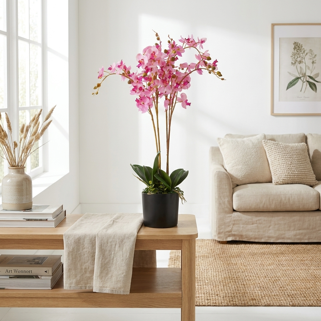 Artificial Orchid Flower Display in Pot 60cm Pink styled lifestyle image