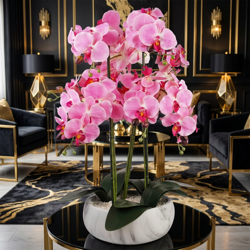 Orchid Pink - Marble Effect Ceramic Planter styled lifestyle image