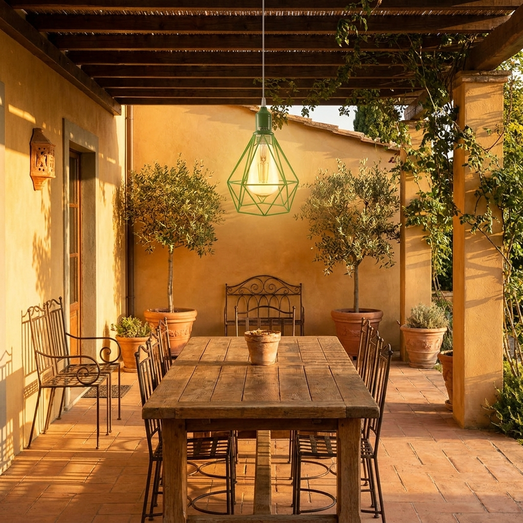 Industrial Metal Cage Ceiling Hanging Pendant Lights Lampshade styled lifestyle image - Green