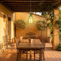 Industrial Metal Cage Ceiling Hanging Pendant Lights Lampshade styled lifestyle image - Green