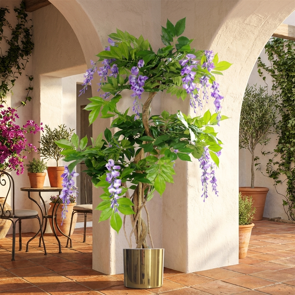 Artificial Wisteria Tree Plant 110cm Gold Planter styled lifestyle image