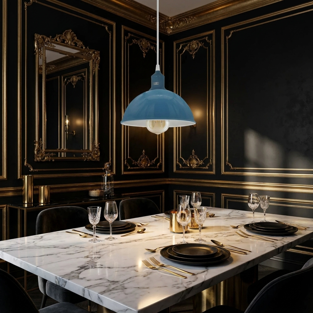 Modern Industrial Ceiling Pendant Light styled lifestyle image - Yes / Blue